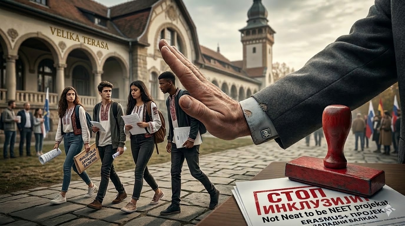 Zatvorena vrata javnog prostora na Palicu koja ilustruju politicku opstrukciju kojom je koordinatorima za inkluziju Zapadnog Balkana onemoguceno okupljanje.